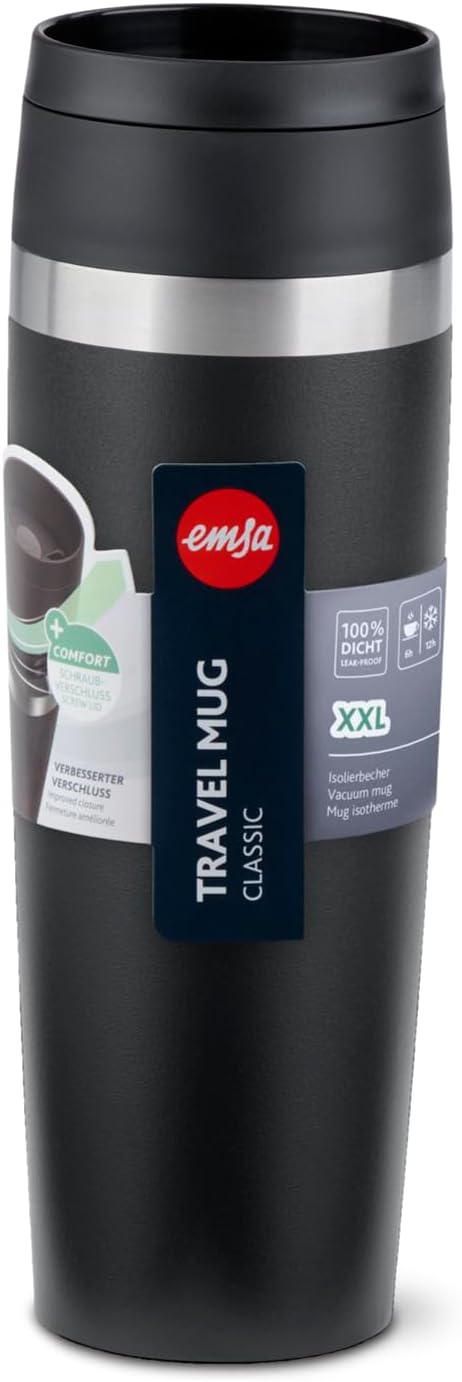 EMSA N2023550 Travel Mug Classic 0,5 Liter , neuer Komfort-Schraubverschluss , Edelstahl , 6h heiss