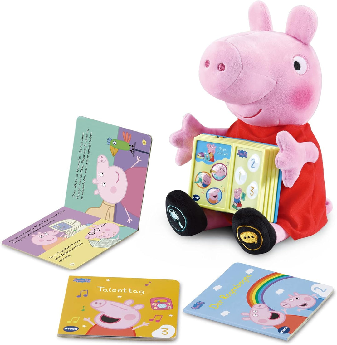 VTech Peppa liest vor – Interaktive Plüsch Peppa Wutz, die Bücher vorliest – 3 Mini-Bücher inklusive