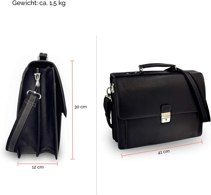 Fa.Volmer® Herren Echt-Leder Business-Tasche für Notebook #Bag16208 in Farbe Braun und Schwarz, Schw
