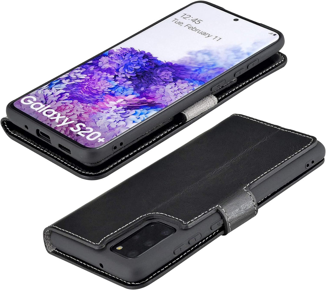 Suncase Book-Style Hülle kompatibel mit Samsung Galaxy S20 Plus Leder Tasche (Slim-Fit) Lederhülle H