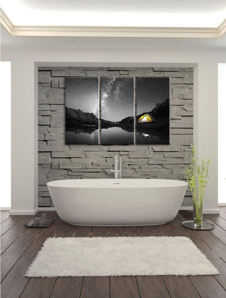 Pixxprint Zelten unter tausenden Sternen als Leinwandbild/Grösse: 3 Teilig (120x80) cm/Wandbild/Kuns