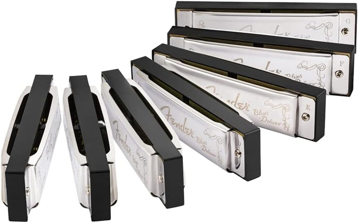 Fender Blues Deluxe Mundharmonika, 7er-Pack, mit Etui Einzelbett, Einzelbett