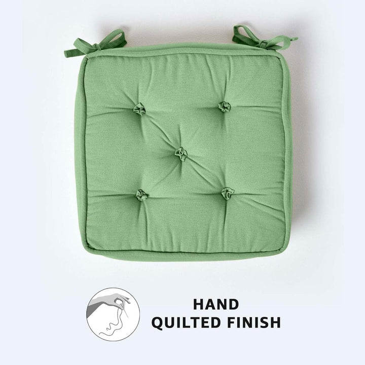 Homescapes Dickes Sitzkissen grün, Stuhlkissen 40x40 cm mit Bändern, Sitzerhöhung 10 cm, Matratzenki