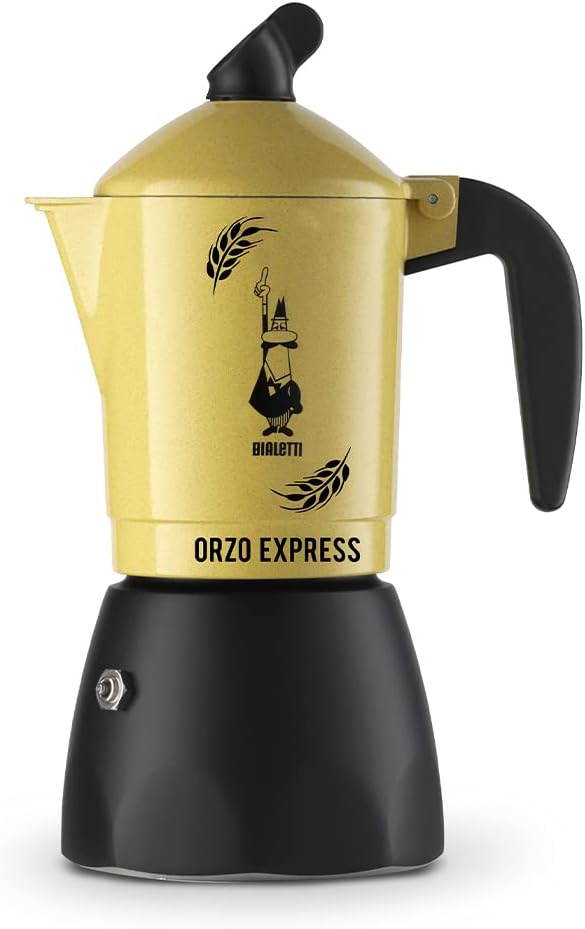 Bialetti Moka Orzo Express Caffettiera con Orziera, Alluminio, Giallo, 2 Tazze 2 Tassen, 2 Tassen