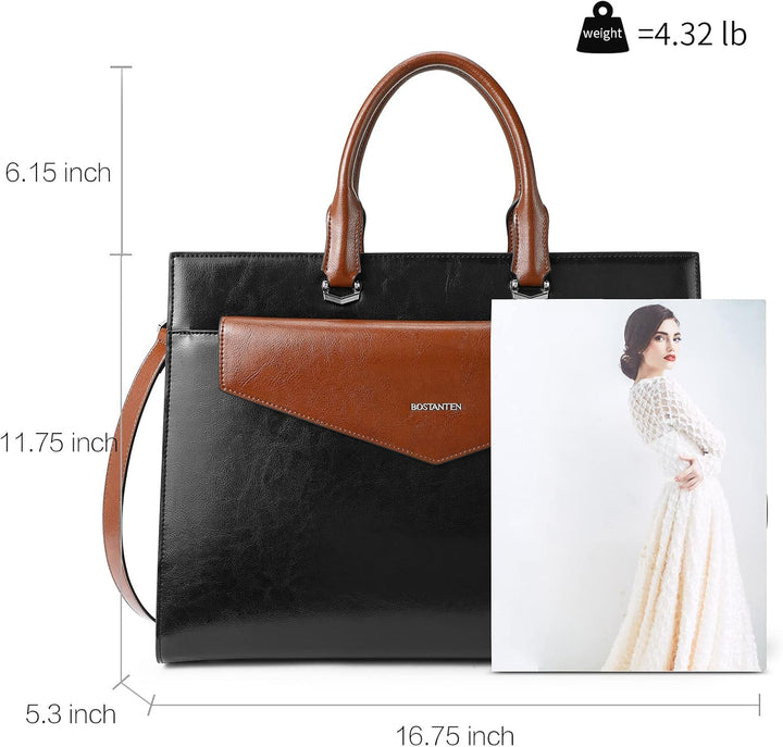 BOSTANTEN Damen Aktentaschen Leder Laptop Schultertasche 15.6 Zoll Frauen Arbeitstasche Businesstasc