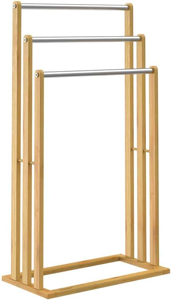 CASARIA® Handtuchhalter Stehend Bambus Holz 84 x 46 x 24 cm 3 Edelstahl Stangen Handtuchständer Frei