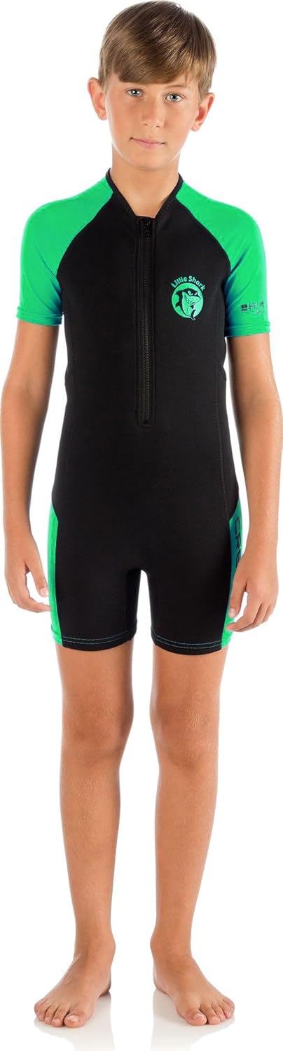 Cressi Little Shark Jr Shorty 2mm Neoprenanzug für Kinder Schwarz/Lime 7/8 Jahre Kurzarm, Schwarz/Li