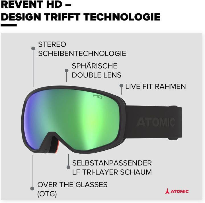 ATOMIC REVENT HD Skibrille - Skibrillen mit kontrastreichen Farben - Hochwertig verspiegelte Snowboa