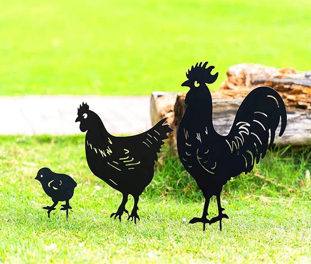 3 StüCk Garten PfäHle Kunst Hahn, Henne Und Tier EinsäTze, Garten Silhouette, Eisen Henne Huhn Hof K