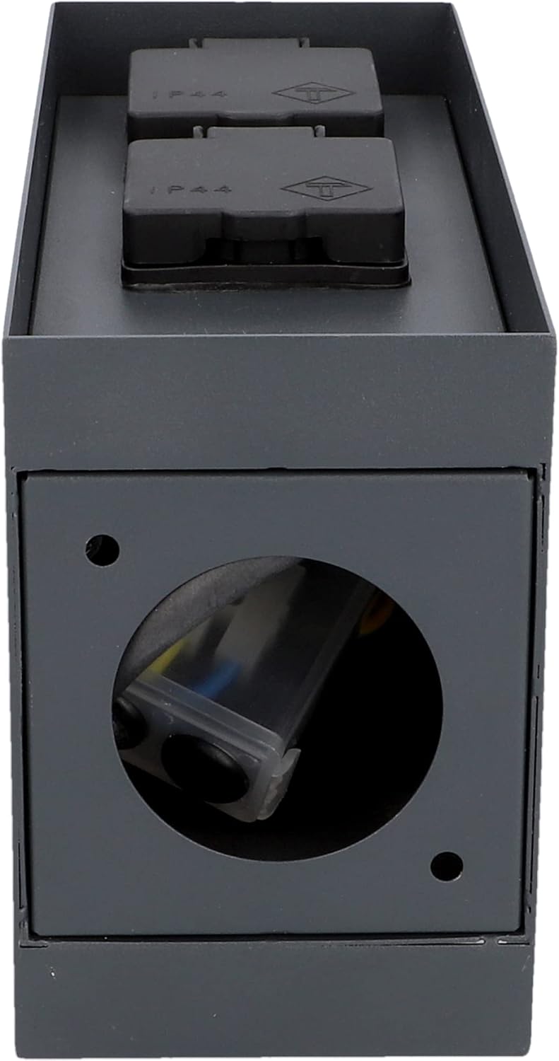 UNITEC Steckdosenverteiler für den Garten, Steckdosensäule mit Zeitschaltuhr, Aussensteckdose, Edels