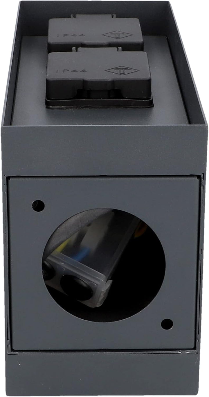 UNITEC Steckdosenverteiler für den Garten, Steckdosensäule mit Zeitschaltuhr, Aussensteckdose, Edels