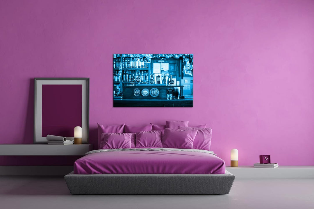 deyoli Theke in einem Irischen Bar Format 80x60 Effekt: Monocrome Blau als Leinwandbild, Motiv ferti
