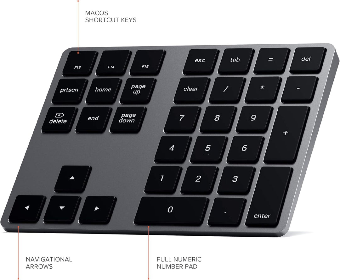 SATECHI Bluetooth Erweiterter Ziffernblock 34 Tasten, US-Layout, wiederaufladbarer Aluminium-Ziffern