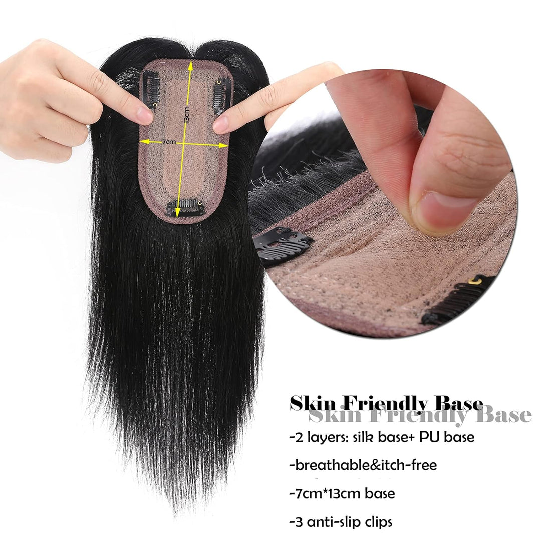 Silk-co Clip in Extension Echthaar Topeer Echthaar Haarteile Echthaar Toupet Haarverlängerung mit Fr