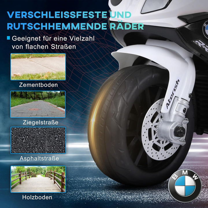 HOMCOM Elektro Kindermotorrad Kinderfahrzeug Lizensiert von BMW S1000RR Elektro-Dreirad mit Akku Sta