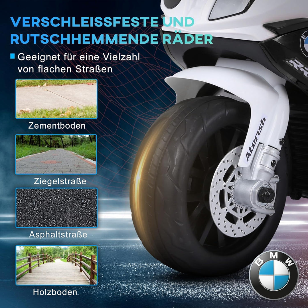 HOMCOM Elektro Kindermotorrad Kinderfahrzeug Lizensiert von BMW S1000RR Elektro-Dreirad mit Akku Sta