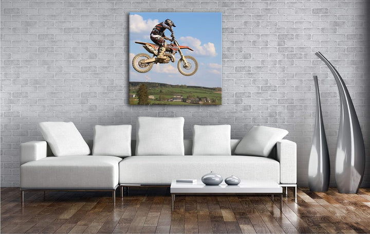 deyoli Motocross Stunt Format: 60x60 als Leinwandbild, Motiv fertig gerahmt auf Echtholzrahmen, Hoch
