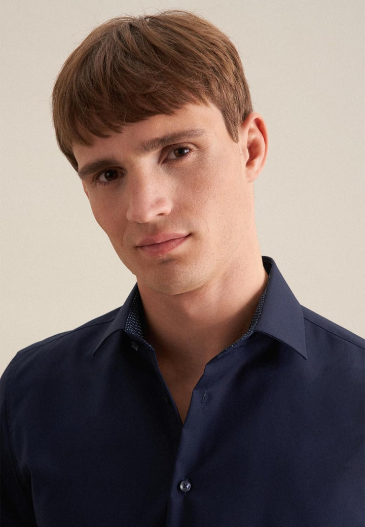 Seidensticker Herren Men Slim Patch Longsleeve Cotton Hemd 36 Dunkelblau(693690), 36 Dunkelblau(6936