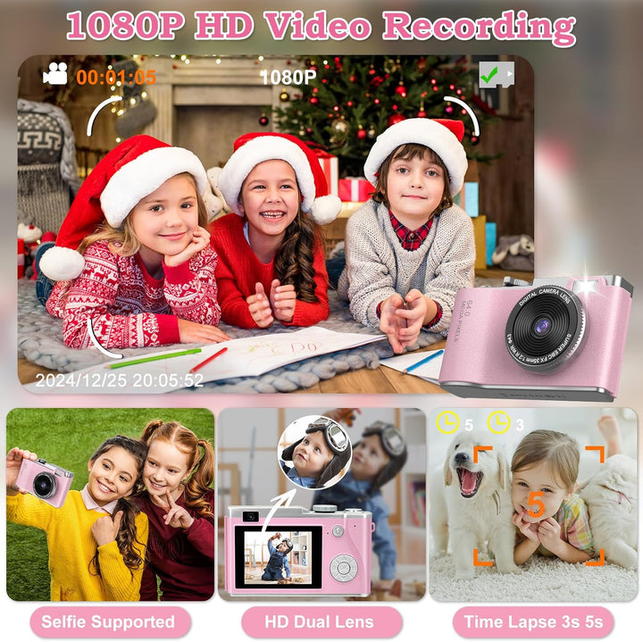 AKOFIC Kinderkamera, 2,4 Zoll 1080P HD Bildschirm Kamera Kinder mit 32GB Karte, Selfie Digitalkamera