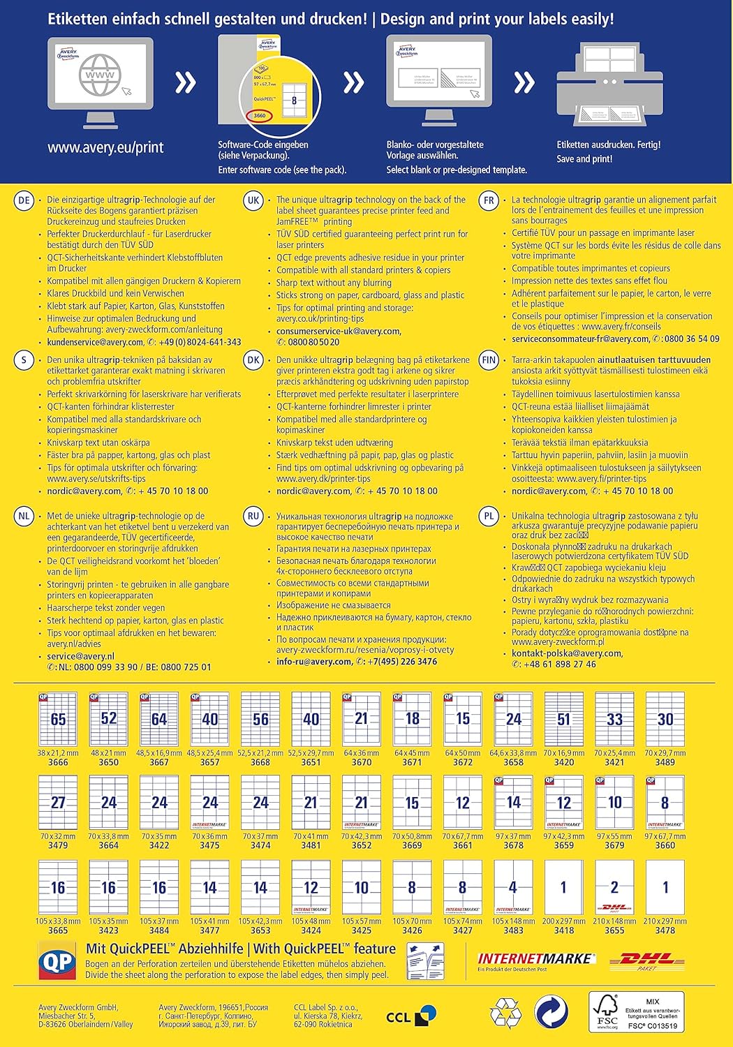 AVERY Zweckform 3483 Universal Etiketten (400 Klebeetiketten, 105x148mm auf A4, Papier matt, bedruck