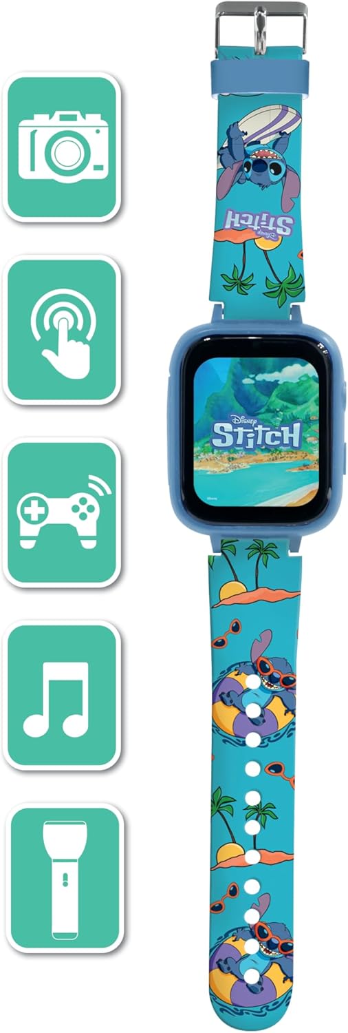 Lexibook, Disney Stitch, Selfie-Kamera-Uhr, HD-Touchscreen, 720p-Kamera, MP3-Player, integrierter La