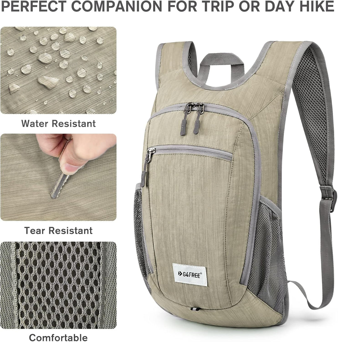 G4Free Kleiner Rucksack 10/15/20L Faltbarer Leichter Wanderrucksack Damen Herren, Beige 10Liters