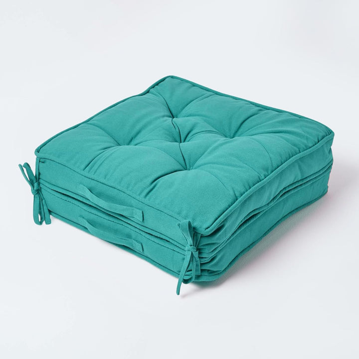 Homescapes Faltbares Reisekissen 50x50 cm türkis, Auto-Sitzkissen mit Rückenlehne, Klappsitzkissen f