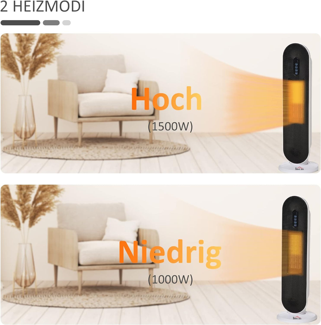 HOMCOM Heizgerät Heizlüfter 2000W Elektroheizer Keramik Heizturm mit Fernbedienung 24-Stunden-Timer