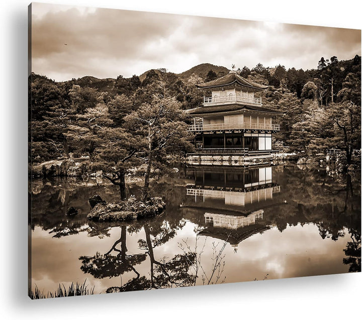 deyoli Tempel- und Gartenanlage Japans Effekt: Sepia, Format: 80x60 als Leinwandbild, Motiv fertig g