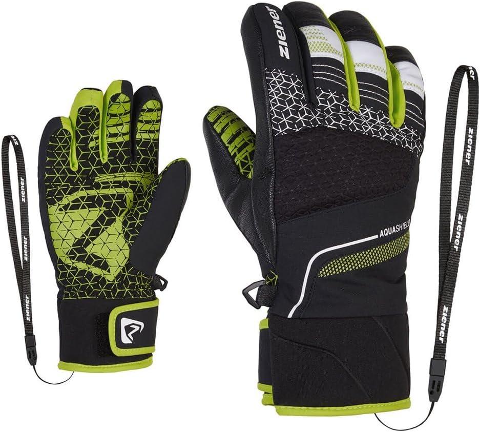 Ziener Jungen Lonzalo Ski-Handschuhe/Wintersport | wasserdicht, atmungsaktiv, Primaloft 5 black.lime