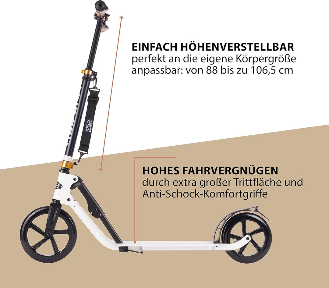 HUDORA BigWheel Style 230 Scooter - Stabiler Aluminium-Roller mit grosser Trittfläche - Höhenverstel