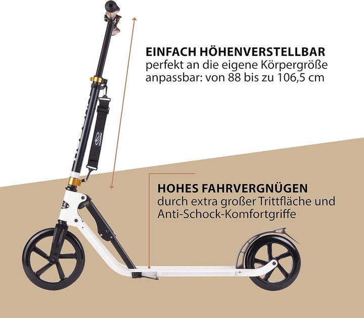 HUDORA BigWheel Style 230 Scooter - Stabiler Aluminium-Roller mit grosser Trittfläche - Höhenverstel