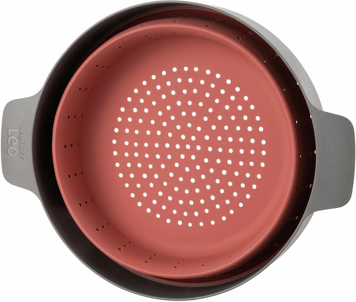BergHOFF – Leo Silicone Steam & Strain with Collapsible Body – Grey & Red – 24cm