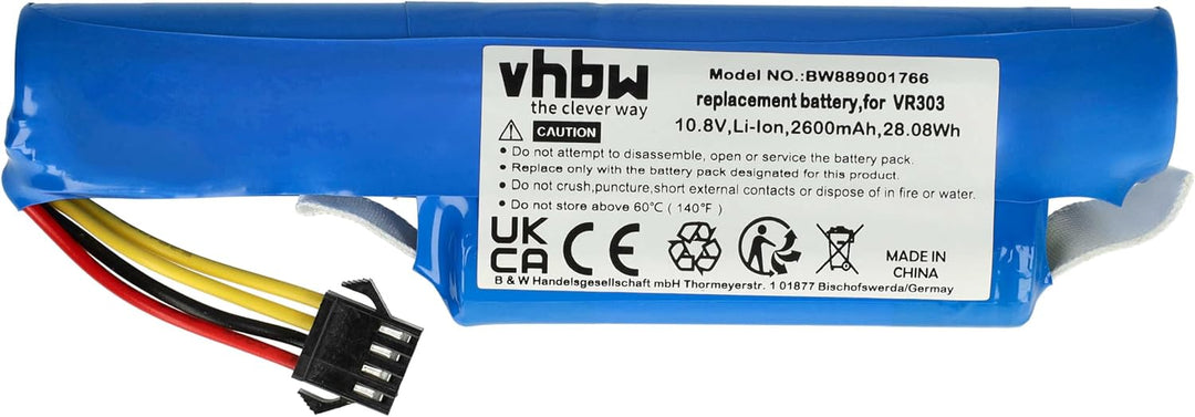 vhbw 1x Akku kompatibel mit Vileda VR 201 PetPro, VR 303 Saugroboter (2600 mAh, 10,8 V, Li-Ion)