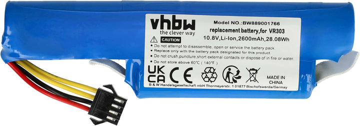 vhbw 1x Akku kompatibel mit Vileda VR 201 PetPro, VR 303 Saugroboter (2600 mAh, 10,8 V, Li-Ion)