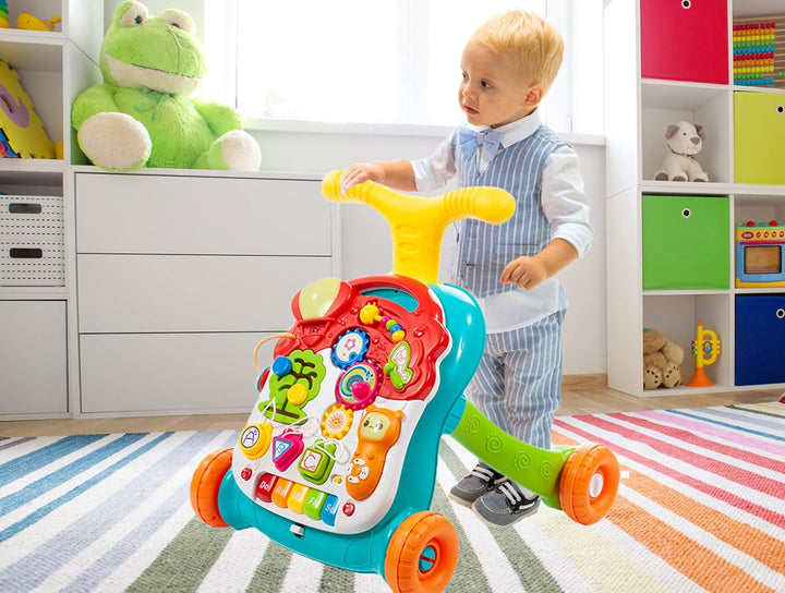 MalPlay Laufwagen Bunt mit Spieltisch und Baby Piano Lauflernwagen Lauflernhilfe Gehhilfe Musik für