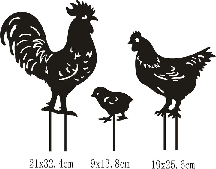 3 StüCk Garten PfäHle Kunst Hahn, Henne Und Tier EinsäTze, Garten Silhouette, Eisen Henne Huhn Hof K