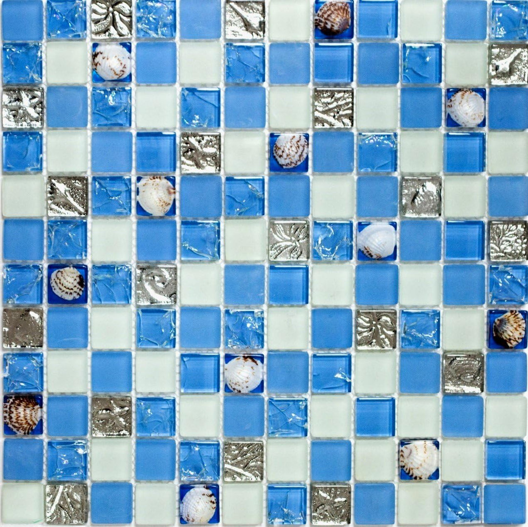 Glasmosaik Quadrat Crystal Muschel blau Transluzent Transparent 3D, Mosaikstein Format: 23x23x8 mm,