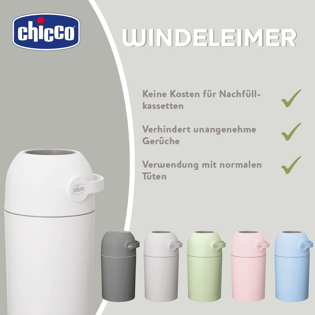 Chicco Windeleimer Odour Off, geruchsdichtes System, platzsparender Baby Windeleimer mit Deckel, ein