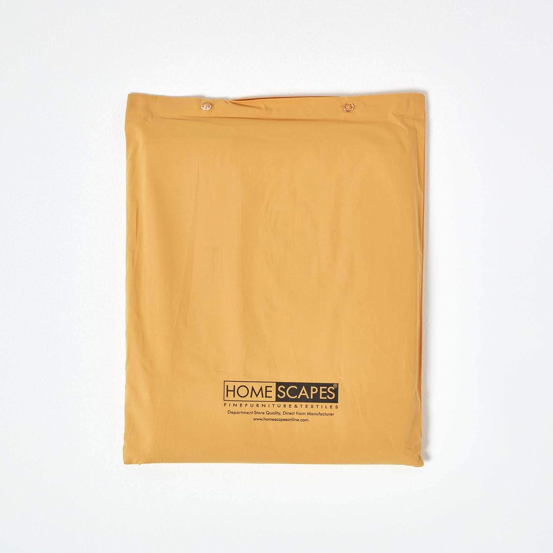 HOMESCAPES Perkal Bettlaken ohne Gummizug senfgelb 230x255 cm, Baumwoll-Betttuch ohne Spannrand, Hau