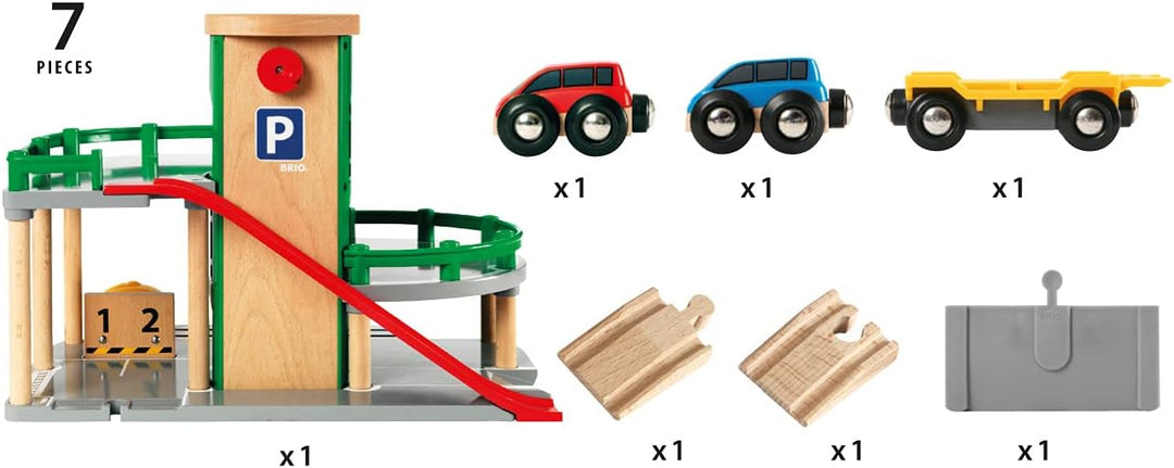 BRIO World 33204 Parkhaus, Strassen & Schienen – Eisenbahnzubehör Holzeisenbahn – Empfohlen für Kind