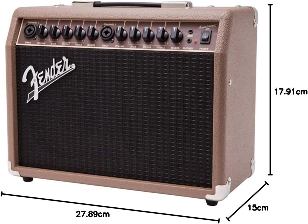 Fender Acoustasonic 40 – 40W Combo Verstärker – Geeignet für elektroakustische Gitarre & Mikrofon –