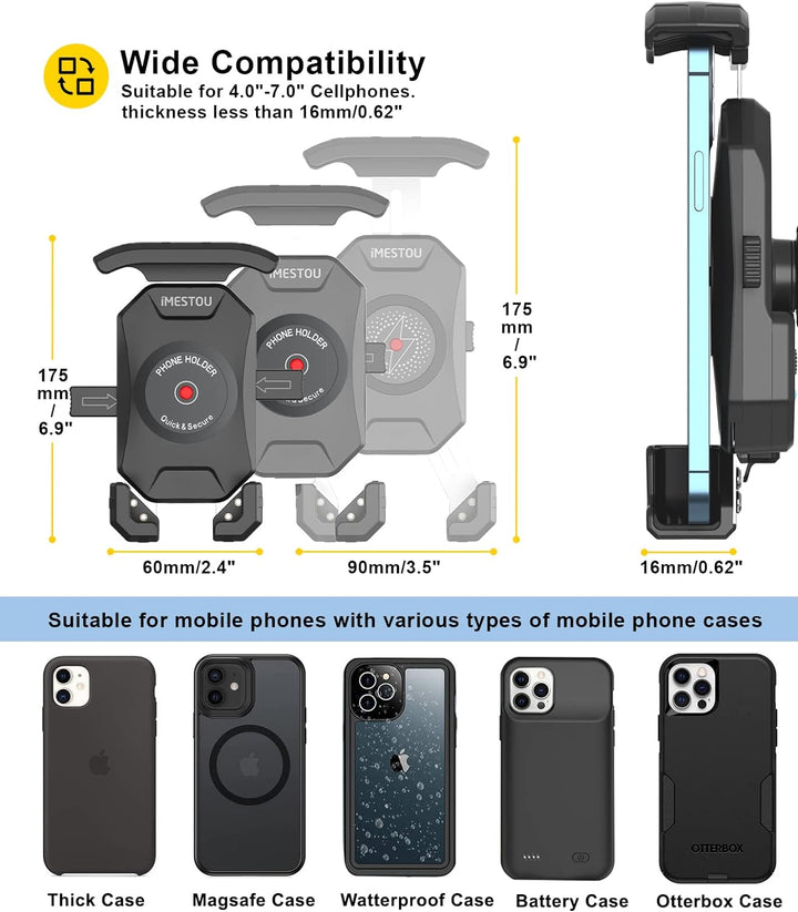 iMESTOU Motorrad Gabelschaft Telefonhalterung Wireless/USB C Ladegerät mit 1" Kugel Passend für Duca