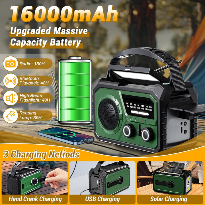 BIAOQINBO 16000mAh Solar Radio,AM/FM Kurbelradio Tragbar USB Notfallradio mit 59200mWh Wiederaufladb