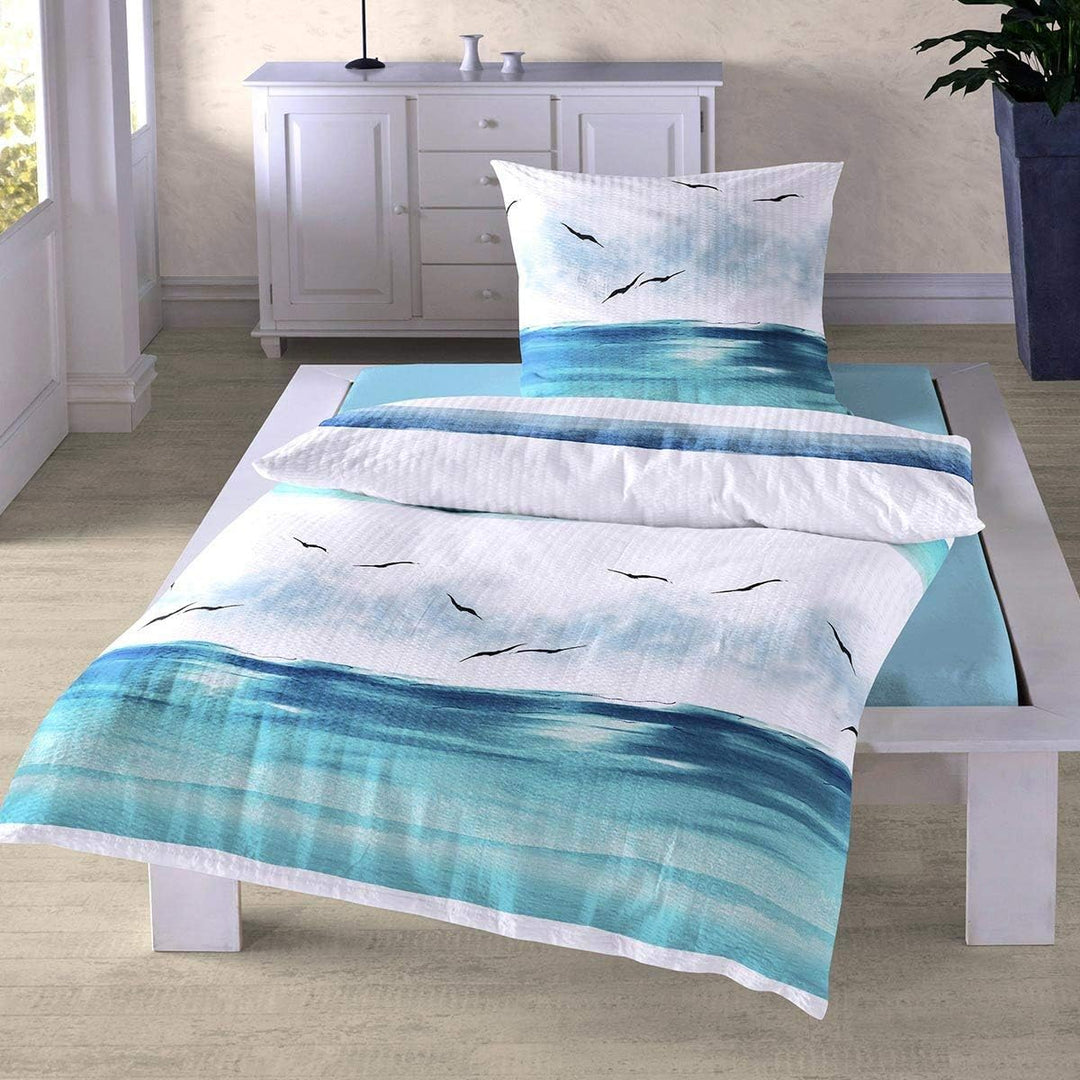 Traumschlaf • Seersucker Bettwäsche Set • Bügelfrei• luftig leichte Sommer-Bettwäsche im Maritimen L