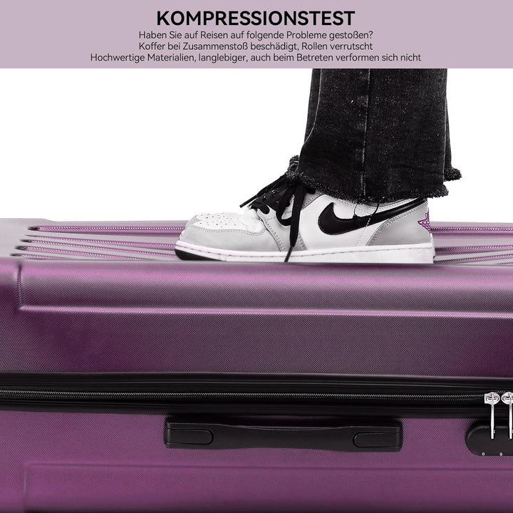 BEIBYE- Hartschalenkoffer Koffer Trolley Rollkoffer Reisekoffer Zahlenschloss 4 Zwilings-Rollen (Vio