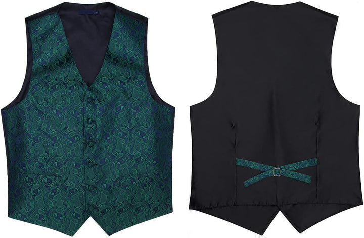 Enlision Herren Paisley Floral Jacquard Weste & Krawatte und Pocket Square Weste Anzug Set XL Grun,