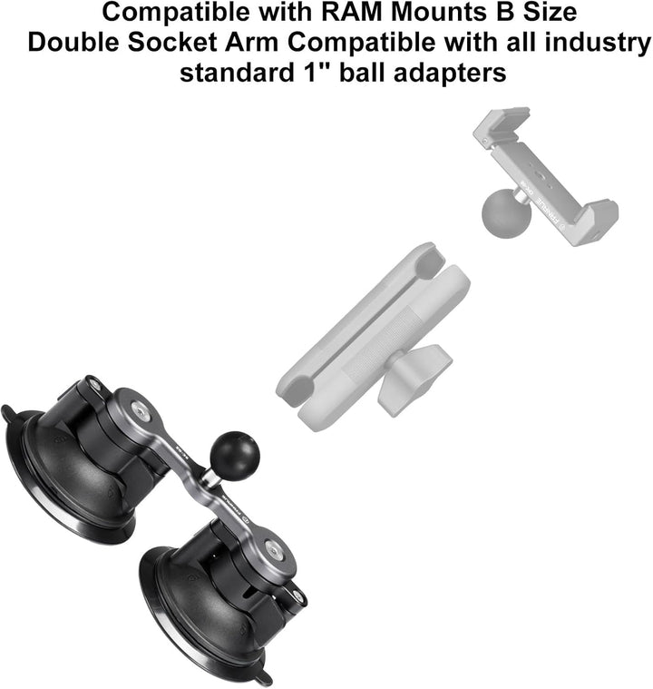 FANAUE Twist Lock Saugnapf Basis mit 1-Zoll-Kugel-Adapter kompatibel mit RAM Mount B Grösse Doppelso