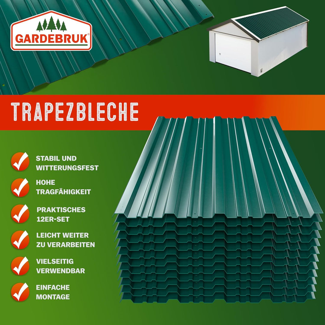 DEUBA® 12x Trapezblech 129cm x 46cm = 7m² verzinkt Profilblech Dachblech Wellblech Dachplatten Gerät