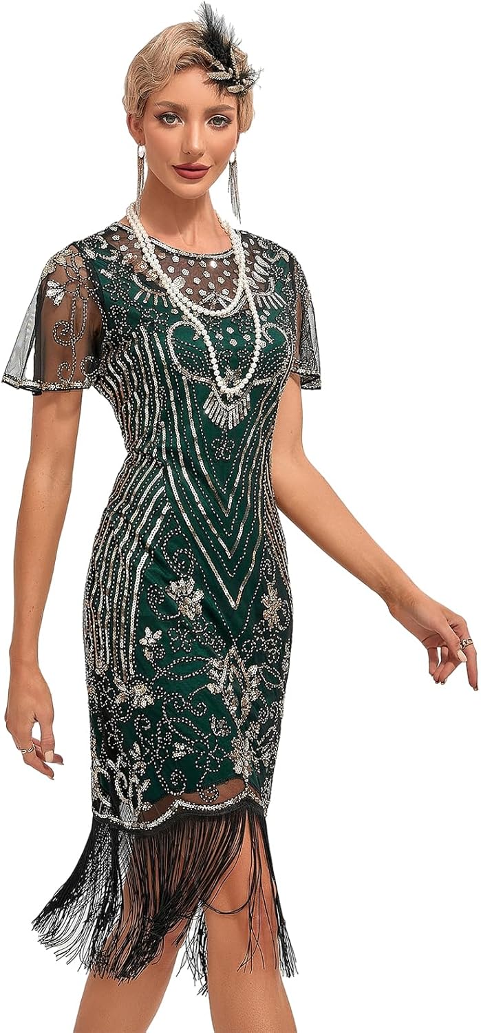 VILOREE 1920s Kleid Damen Flapper Charleston Kleid Gatsby Pailletten Cocktail AbschlussballKleid Par
